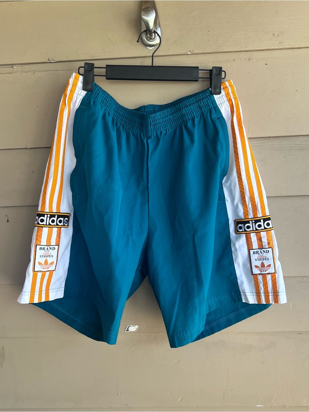Adidas Originals Men's L Colorblock BoardShorts Teal Orange 3 Stripes Retro Logo